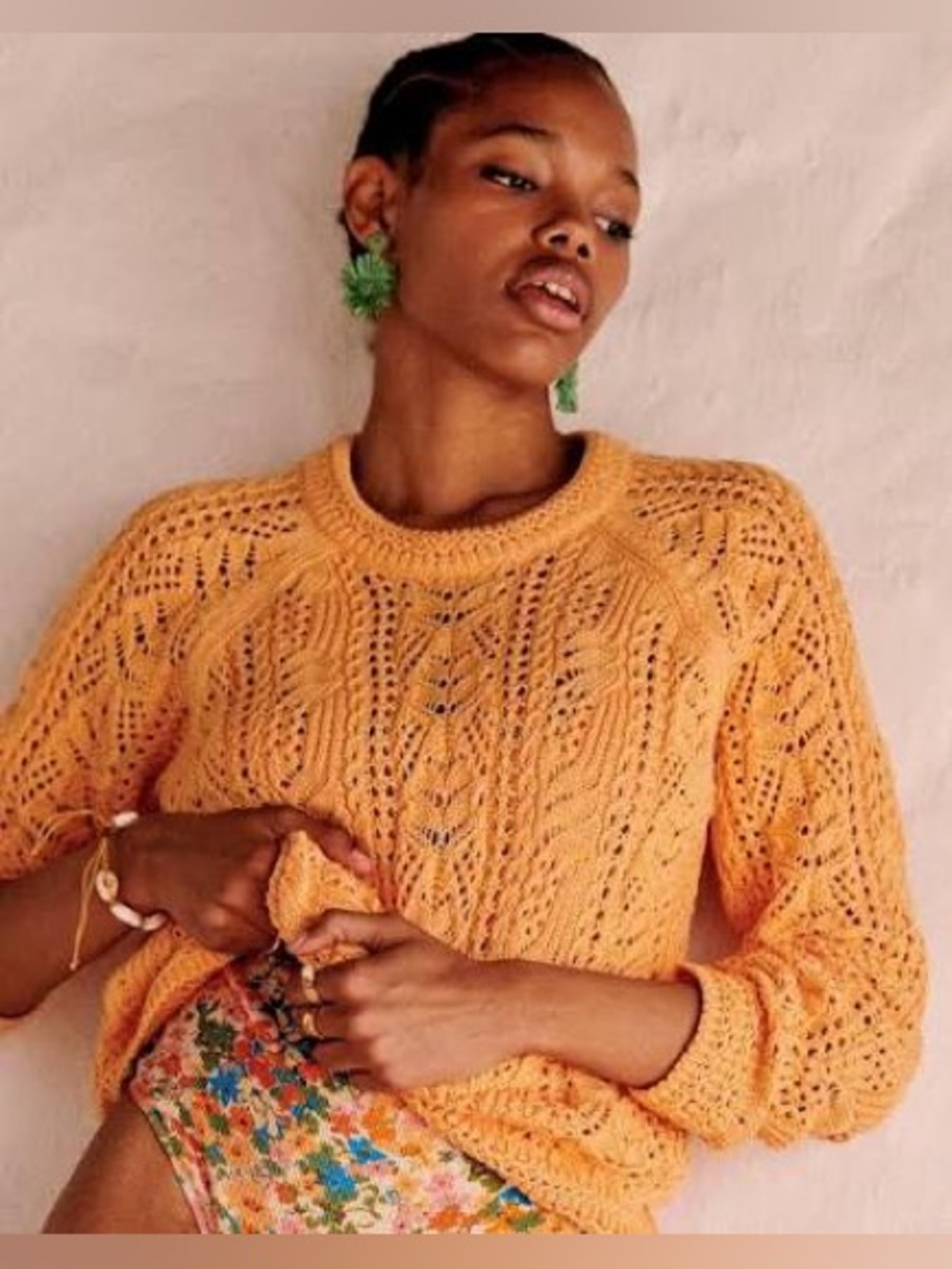 Sezane cotton crew neck open knit Zachary apricot summer sweater Size XS
